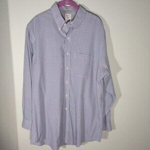 Brooks Brothers Blue & Orange Plaid Men's Button Up Traditional Fit Size 16 1/2